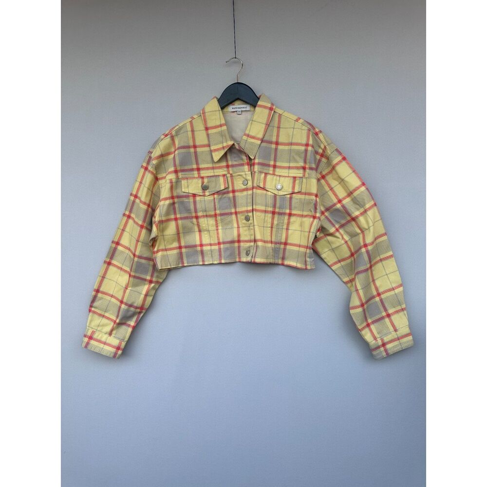 WeWoreWhat Plaid Cropped Jacket XS Yellow Red Cotton Shacket Utility Style